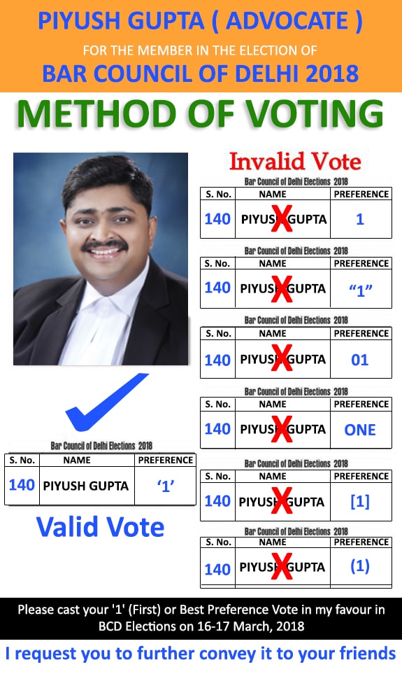 Piyush Gupta Advocate for the member in the election of BCD 2018
