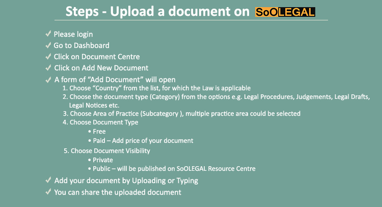Steps - Upload a document on SoOLEGAL
